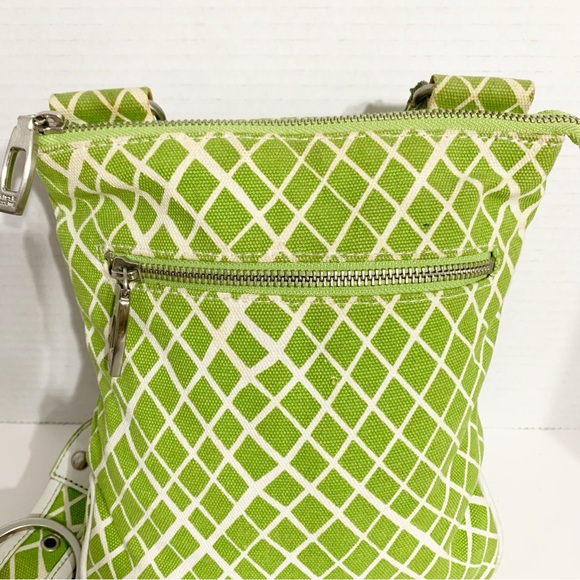Angela Adams Lime Green Cotton Canvas with Leather Trims Crossbody Bag Lined🟢🟡 - Picture 2 of 14